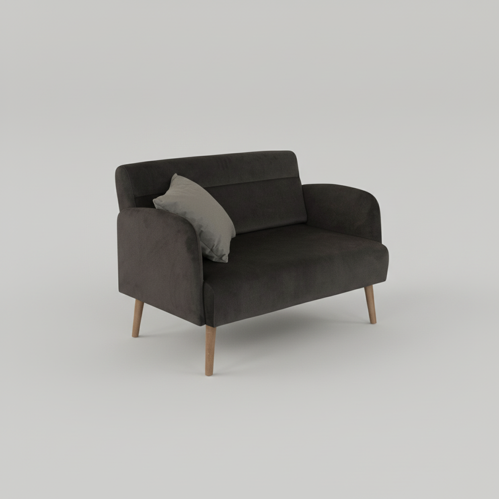 Gray sofa with a single cushion on a light gray background