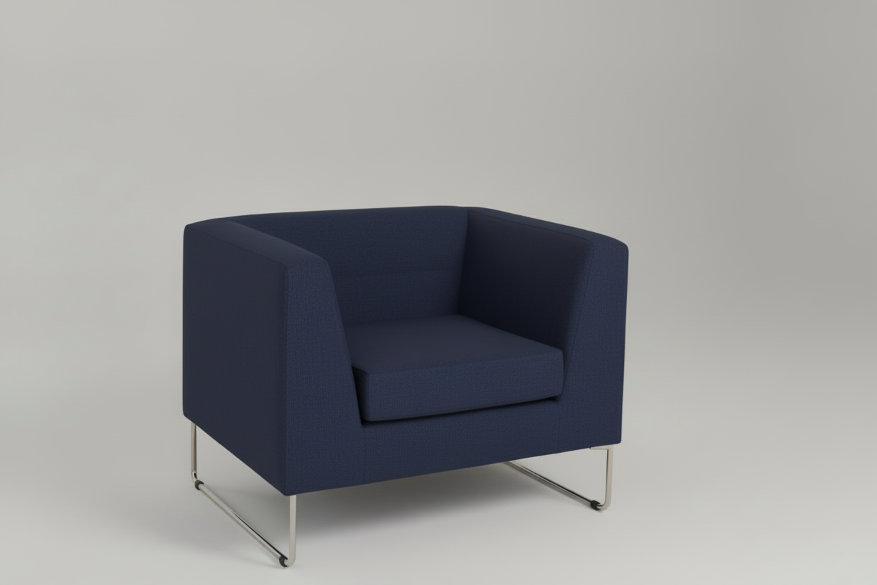 Yellow armchair with metal legs on a white background