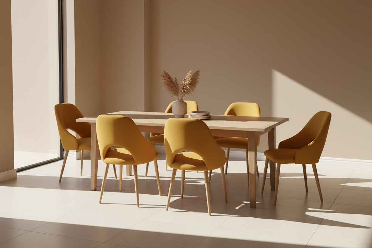 Yellow chair with wooden legs on a white background