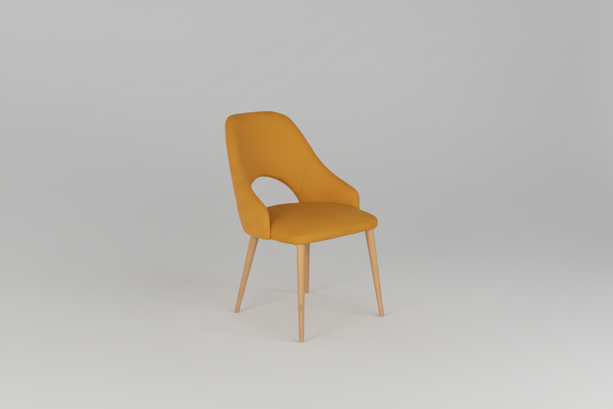 Yellow chair with wooden legs on a white background