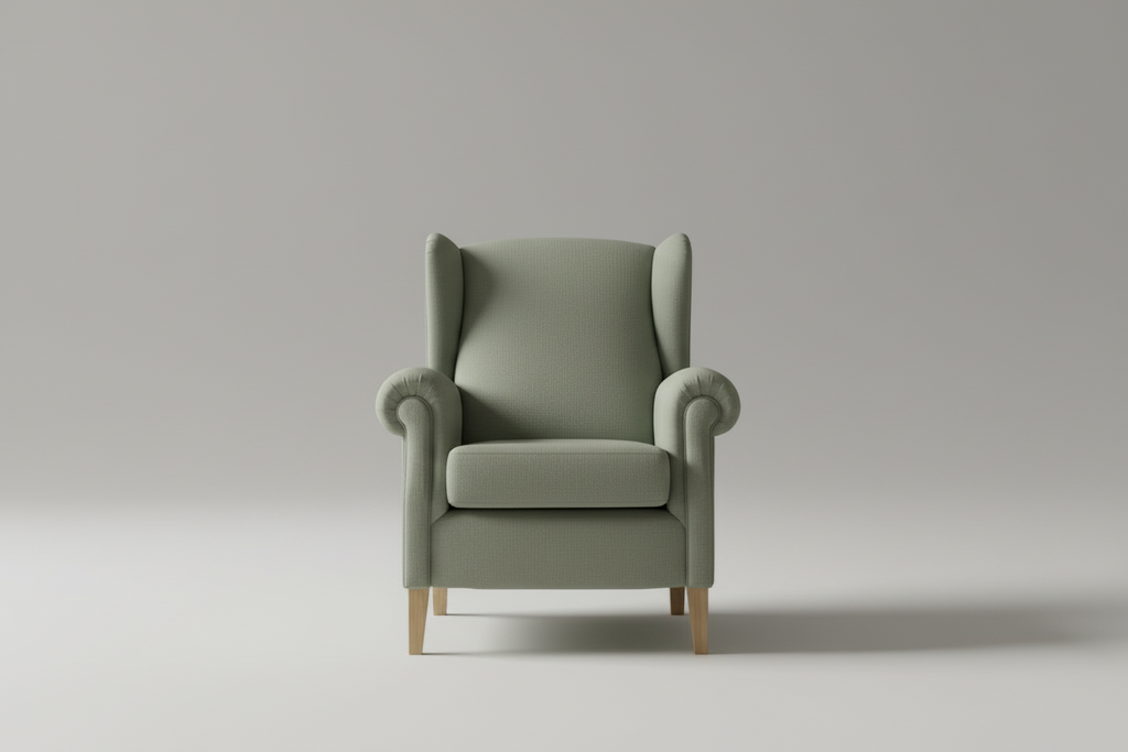 Green armchair on a white background