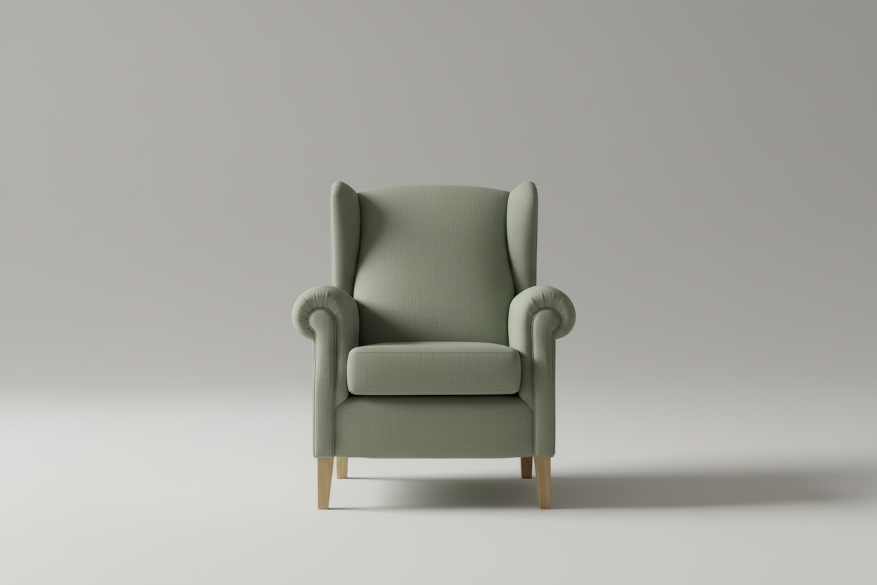 Green armchair on a white background